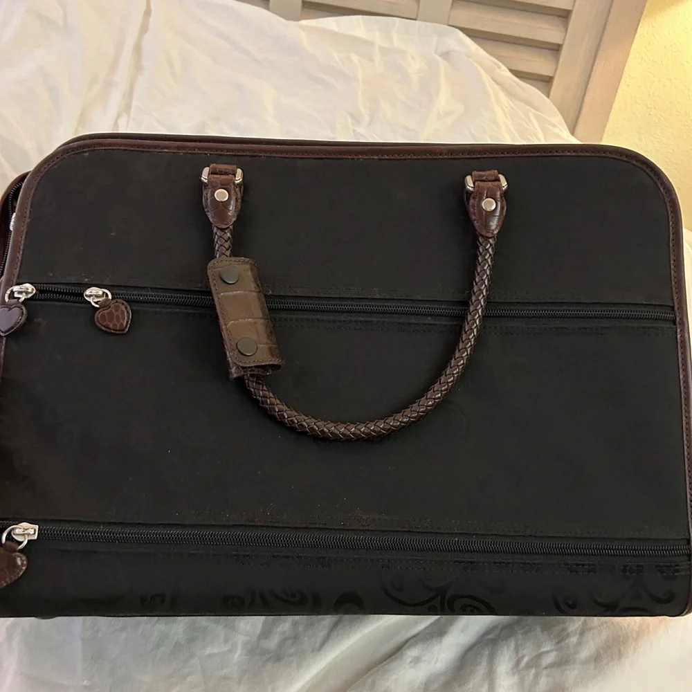 Brighton Lansky Black & Brown Croc Leather Weekender Travel Laptop Bag
